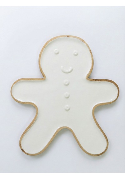 Gingerbread Formlu Büyük Dekoratif Seramik Tabak Beyaz
