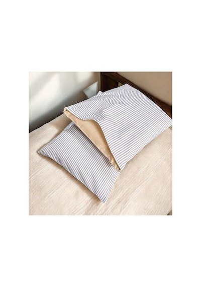 %100 Pamuk İpliği Boyalı Çizgili Tek Kişilik Yastık Kılıfı 2'li Set - 50x70 Cm Naturel Cep Detaylı Mavi
