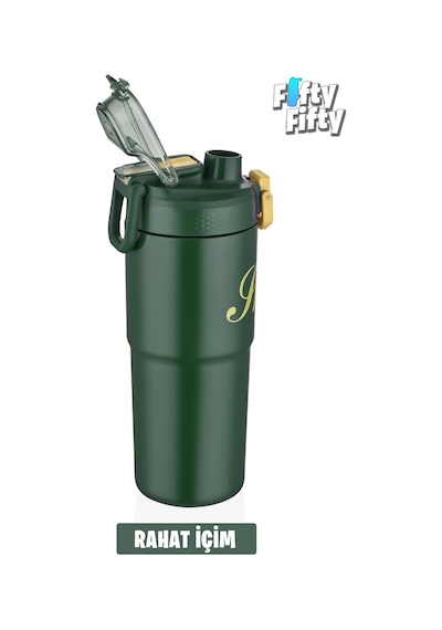 Vagonlife 2'li Çelik Termos-kahve Bardağı Seti 750ml Çift Kullanım Termos//450ml Mug Kahve Bardağı Yeşil - Turuncu