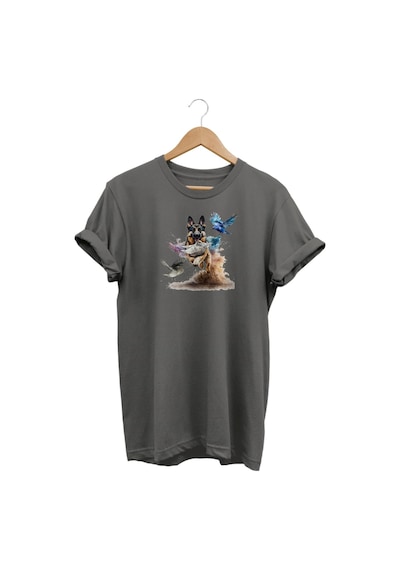 Widi Kurt Köpeği Baskılı Gri T-shirt Antrasit