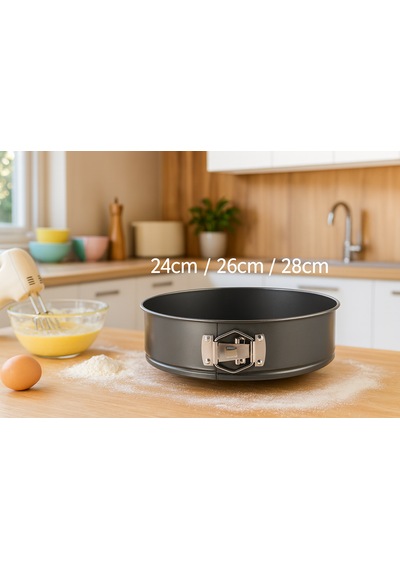 3 Lü Metal Kelepçeli Kek Kalıbı Seti 24-26-28 Cm Yapışmaz Çıkartılabilir Tabanlı Sİyah