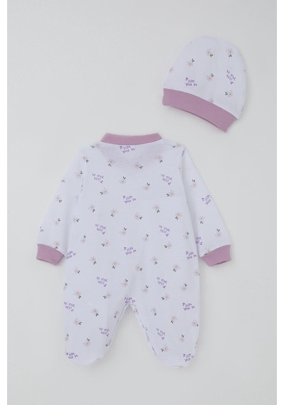 Breeze Kız Bebek Patikli Tulum Çiçek & Yazı Desenli 0-6 Ay, Beyaz