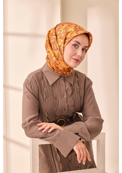 Silk Home Twill İpek Eşarp 11478-30 Kiremit, Füme, Tarçın, Yeşil Gri, Sarı