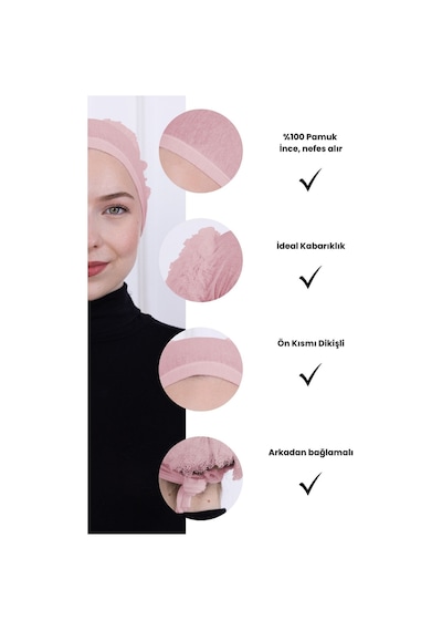 Loggia Fırfırlı Önden Dikişli Penye Bone - Kadın Tesettür Bağlamalı Topuz İç Bone-pembe Pembe