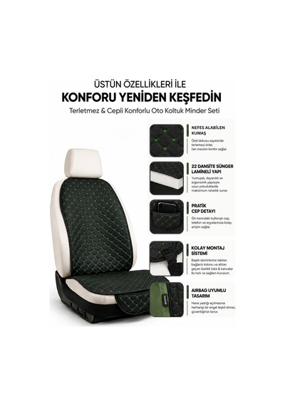 Terletmez Cepli Oto Koltuk Minder Seti Ön Koltukları İçin Kolay Montaj Universal Koruyucu Kılıf Kumaş 89731022