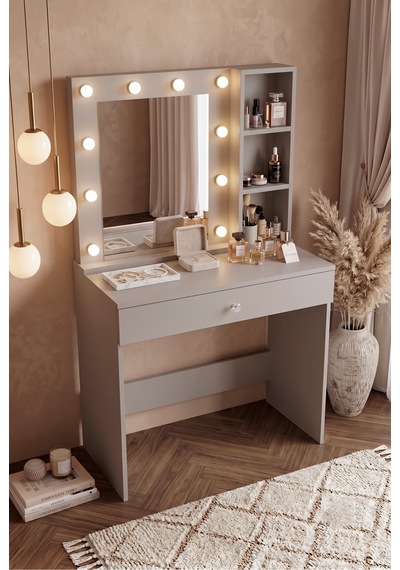 Yurudesign Monroe Makyaj Masası Çekmeceli Düzenleyici Hollywood Led Işıklı Raflı Kumsal Mo3-co Yurudesign Monroe Makyaj Masası Çekmeceli Düzenleyici Hollywood Led Işıklı Raflı Kumsal Mo3-co