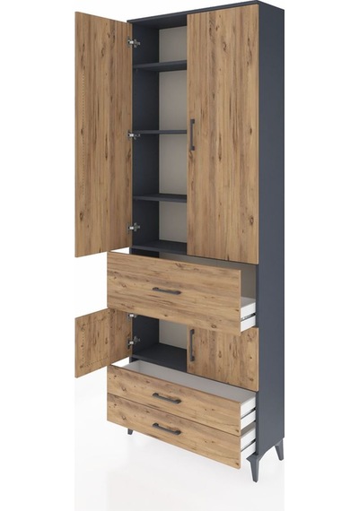 Arges Dolap 5 Raflı 3 Çekmeceli 4 Kapaklı 88x30x243 Antrasit-çam Antrasit