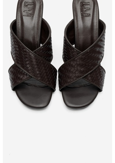 Luvi Shoes Lavean Kahverengi Örgü Çapraz Bantlı Kadın Dolgu Topuklu Terlik