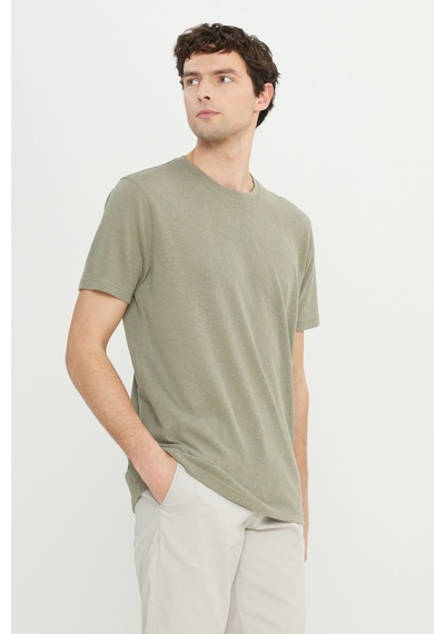 AC&Co / Altınyıldız Classics Erkek Hakı Pamuklu Slim Fit Dar Kesim Bisiklet Yaka Tişört Haki