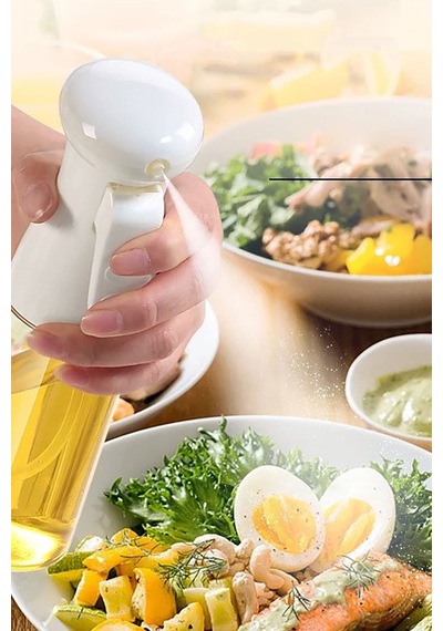 Sprey Cam Şişe Zeytinyağı Sirke Yağ Püskürtücü Yağdanlık Airfryer 200 Ml Beyaz