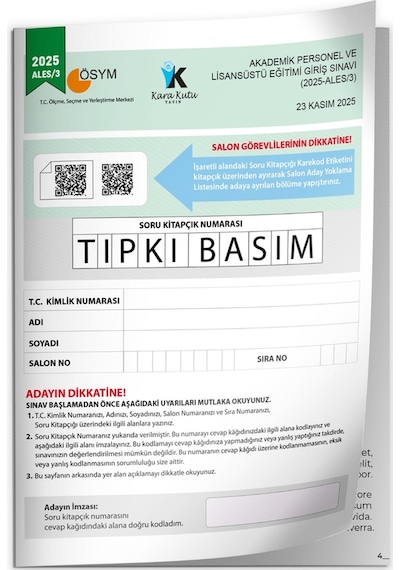 Ales 2025/3 ÖSYM Tıpkı Basım Çıkmış Soru Deneme Kitapçığı Video/pdf Çözümlü Türkiye Geneli