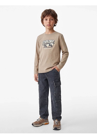 Koton Baskılı Kahverengi Erkek Çocuk Uzun Kollu T-shirt 7wkb10151tk