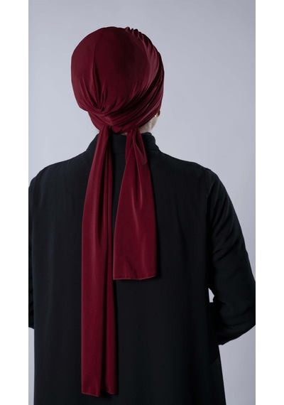 Hürrem Bone Bordo Pratik Hazır Geçmeli Tesettür Bone Sandy Kumaş Atkılı 2204 16 Bordo