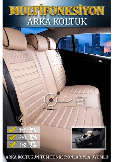 Renault Clio 3 Hatchback Oto Koltuk Kılıfı Ön Arka Set Bej Plus Serisi Scr
