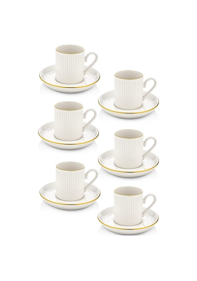 Kitchen Life Özel Tasarım Altın 12 Parça 6 Kişilik Çizgili Kahve Fincan Takımı 100 Ml - Kahve Fincan Seti