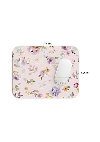 Lexroo Pastel Çiçekler Pembe Zemin - Dikdörtgen Mouse Pad, 17,5 Cm X 19,50 Cm
