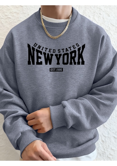 Startmore Startmoreamerika Birleşik Devletleri New York Est 1986 Baskılar Erkek Sonbahar Spor Tişörtü Bol Rahat Gri