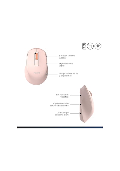 Spk7448 Kablosuz Bluetooth 1600dpı 4 Tuşlu Optik Sessiz Mouse Pembe