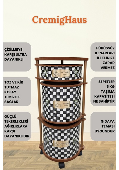 Ahşap Sebzelik Geleneksel Tasarım Yuvarlak Dama Desenli 2 X 7 + 3 Kg Kapasiteli Hazır Gönderim Diğer