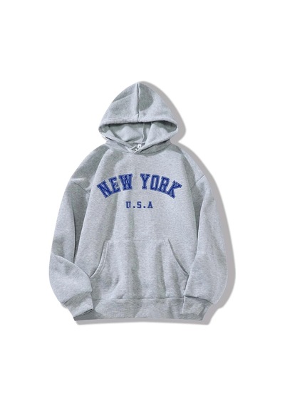 Clayes New York Usa Sweatshirt - Gri Baskılı Oversize Kapüşonlu Gri