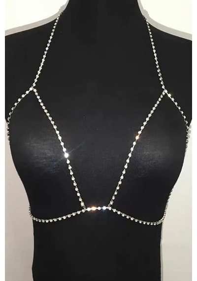 Caş Dekorasyon Gümüş Renk Taşlı Bikini Üstü /bralet /vücut Aksesuarı Gümüş