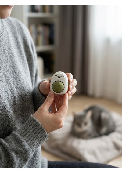 Kahverengi Sevimli Figürlü Dönen Kedi Nanesi Topu - Doğal Catnip Duvara Yapışan Kedi Oyuncağı