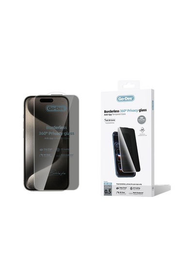 İphone 15 Pro Max Uyumlu Go Des Af Borderless Privacy Hayalet Temperli Cam Ekran Koruyucu Siyah
