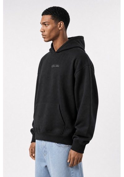 Respire Erkek Da Vinci Baskı Detaylı Oversize Hoodie Siyah