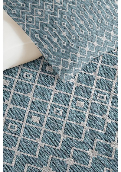 Mavi Geometrik Genç Odası Tek Kişilik Pike Takımı-beyaz İskandinav 160x220 Cm Kapitone Yatak Örtüsü Melez Akşam Hissi