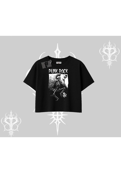 Tarzsokak Oversize Crop Tshirt Punk Rock Chaos Skeleton Riot Siyah