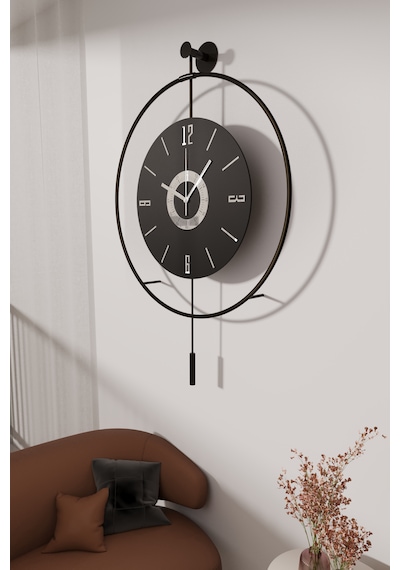 MetaQuartz Aksesuar Büyük Boy - 50 75 Cm Ledli Siyaha Siyah Kadranlı Lux Metal Duva Siyah