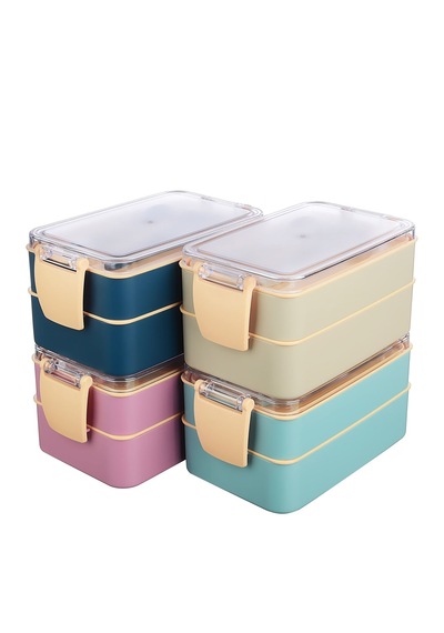 Fely Çatal Kaşıklı Çift Katlı Beslenme Kabı Lunch Box Toplam 900 Ml 400 Ml Ve 500 Ml Lacivert