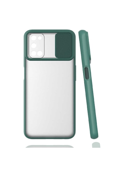 Noktaks - Oppo Uyumlu Oppo A92 - Kılıf Slayt Sürgülü Arkası Buzlu Lensi Kapak - Koyu Yeşil T16237 Koyu Yeşil