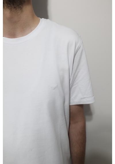 Santa Dmctekstil Erkek 2675 Düz Spor Kesim Rahat Kalıp Bisiklet Yaka Basic T-shirt Beyaz