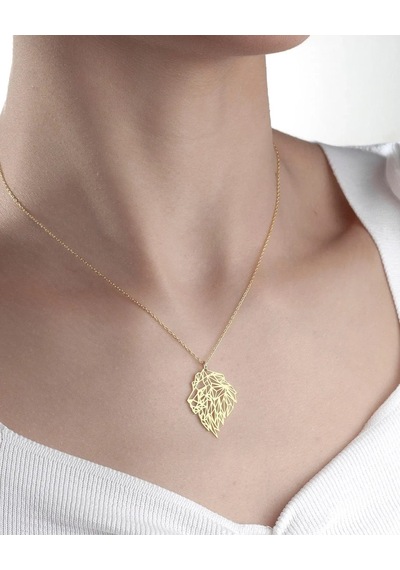 Kahveci.store Özel Tasarım Gümüş Renk Origami Aslan Figürlü Burç Detaylı Minimal Kolye 22