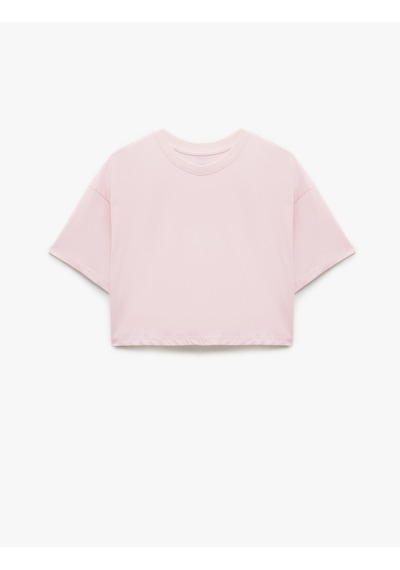 Koton Pamuklu Rahat Kesim Bisiklet Yaka Crop Spor Tişört Açık Pembe 5sak10284nk