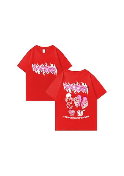 Flood Of Style Junior H Sad Boyz Grafik T-shirt Erkek Kadın Harajuku Yüksek Kalite Kısa Kollu Sokak H Kırmızı