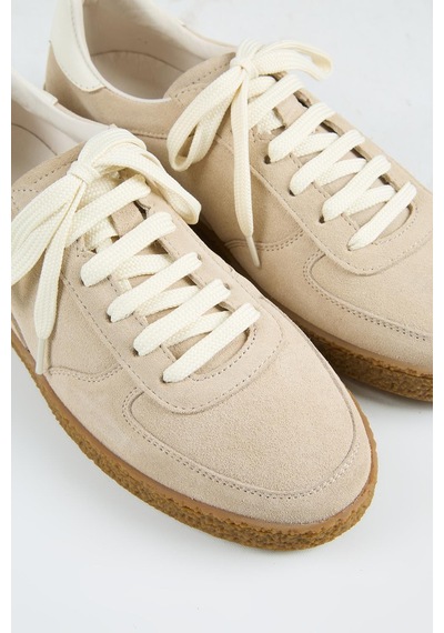Krahe Sunny Erkek Hakiki Deri Bağcıklı Bej-ekru Sneakers