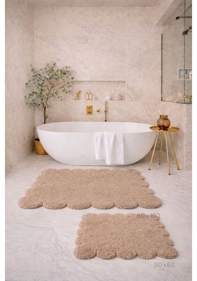 Buççin Online Mağaza Dekoratif Kaymaz Taban Papatya Kesimli Banyo Paspası, Klozet Takımı, 60x100-50x60 Cm Polyester Kahve Çok Renkli