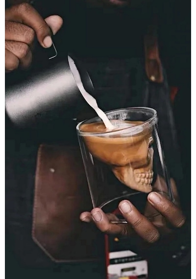 2'li Kuru Kafa Tasarımlı Bardak Kahve Expresso Kokteyl Bardağı Kristal Skull Çift Cidarlı Cam Kupa