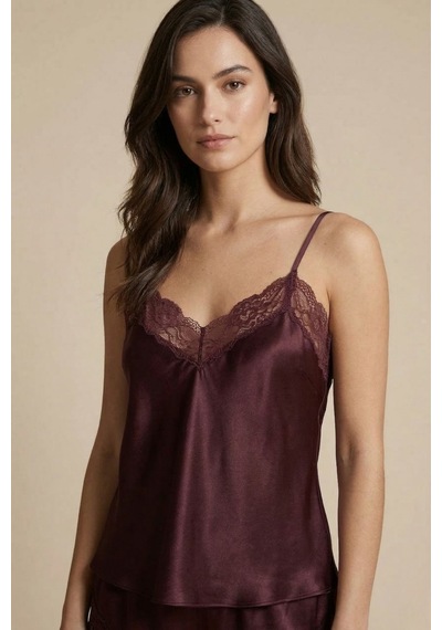 Bordo Dantelli İp Askılı Saten Şortlu Dokuma Pijama Takımı