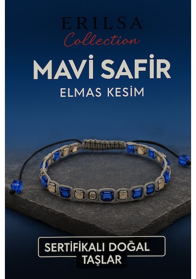 Sertifikalı Küp Kesim Terahertz Mavi Safir Doğal Taş Bileklik İnce Model 5mm Mavi