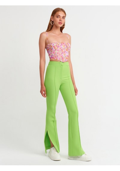 Dilvin 7002 Yırtmaçlı Ispanyol Paça Pantolon-lime Sarı
