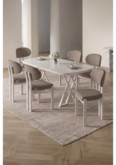 Opss 90x168 Beyaz Mdf Masa, Metal X Ayak, Metal Sandalye, 6 Kişilik Mutfak Masası Takımı Ve Yemek Masası Takımı Bej Opss 90x168 Beyaz Mdf Masa, Metal X Ayak, Metal Sandalye, 6 Kişilik Mutfak Masası Takımı Ve Yemek Masası Takımı Bej