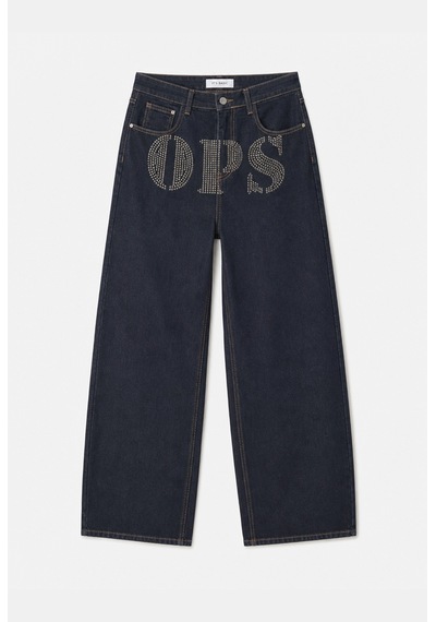Kadın İndigo Palazzo Taş Baskılı Özel Tasarım Denim Jean Lacivert