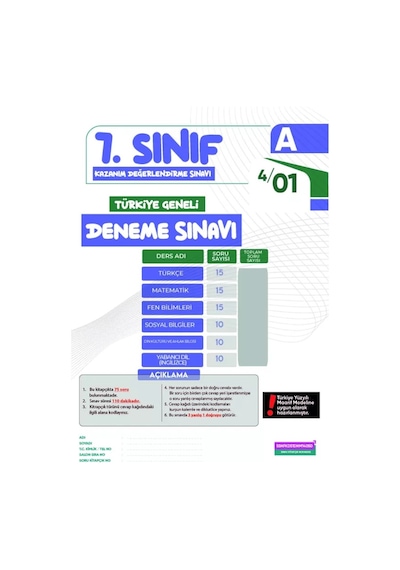 2027 7.Sınıf KDS (Konu Değerlendirme Sınavı) Sarmal Deneme Seti 4lü Türkiye Geneli Dijital Çözümlü