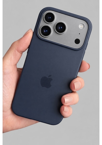 Iphone 17-18 Pro Max Uyumlu Kılıf Logolu Lansman Soft Yumuşak Içi Kadife Silikon Kapak Lacivert Renk