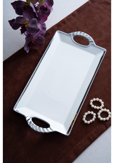 Acar Arven Dikdörtgen Silver Sunum Tepsi - 41 Cm Gümüş