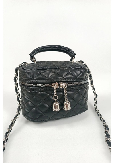 Glemix Leslie Siyah Kapitone Desen Kadın Kutu Crossbody Bag Siyah