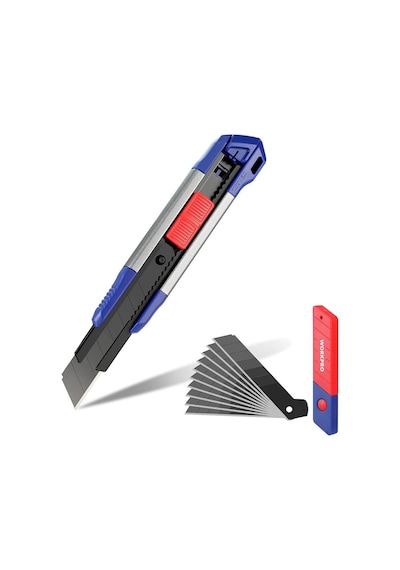 Workpro Wp212022 18mm Ağır Hizmet Alüminyum Kasa Maket Bıçağı + 10 Adet Yedek Bıçak Fr Wp212022